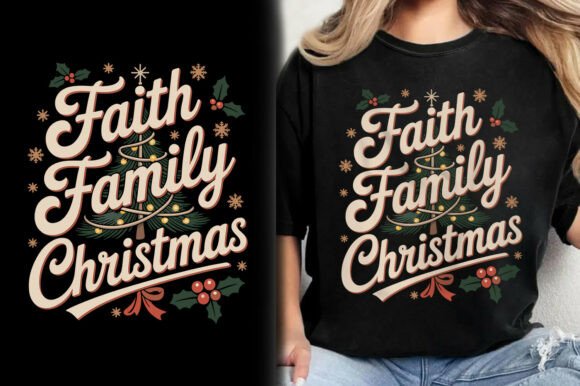Faith Family Christmas Christian T-Shirt Graphics