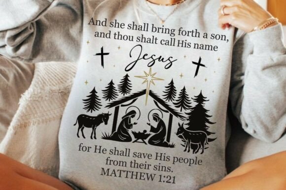Jesus Christmas PNG, Nathetic Scene SVG for T-Shirt Graphics