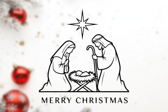 Marry Joseph and Baby Jesus with a Star: Graphics & T-Shirt Design